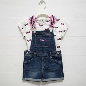 DKNY Kids Denim Overalls with Pink Accents